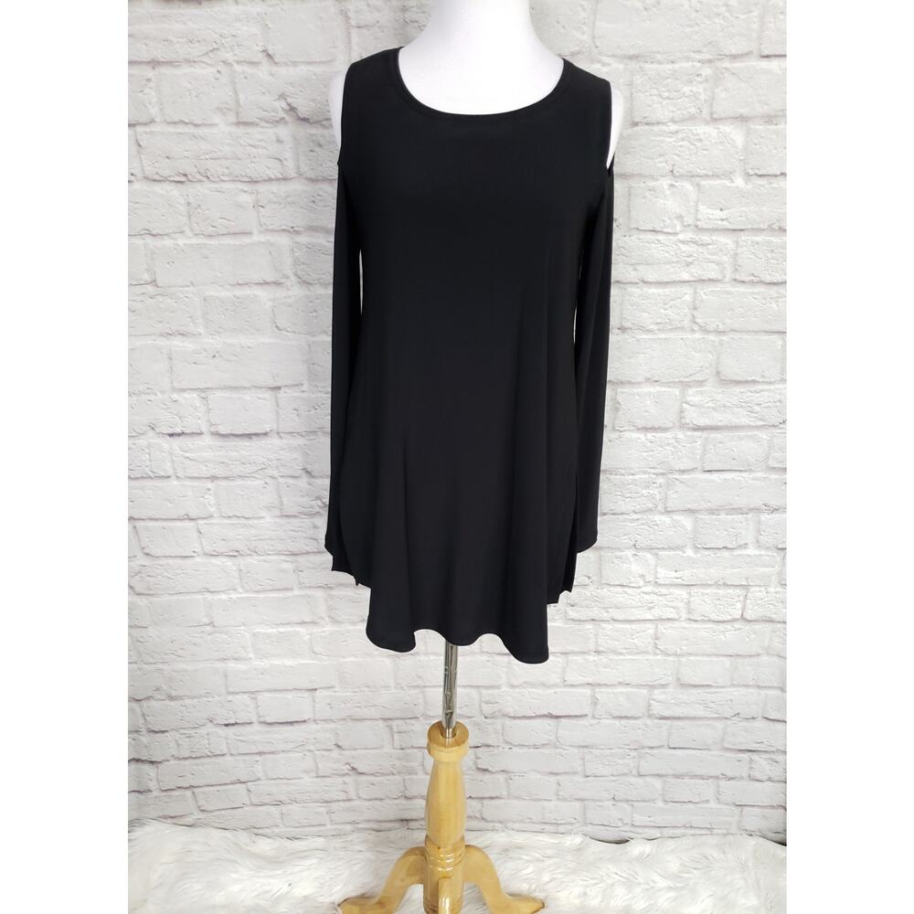 Sympli Black Cold Shoulder Long Sleeve Tunic Top Side Slits Sz 4